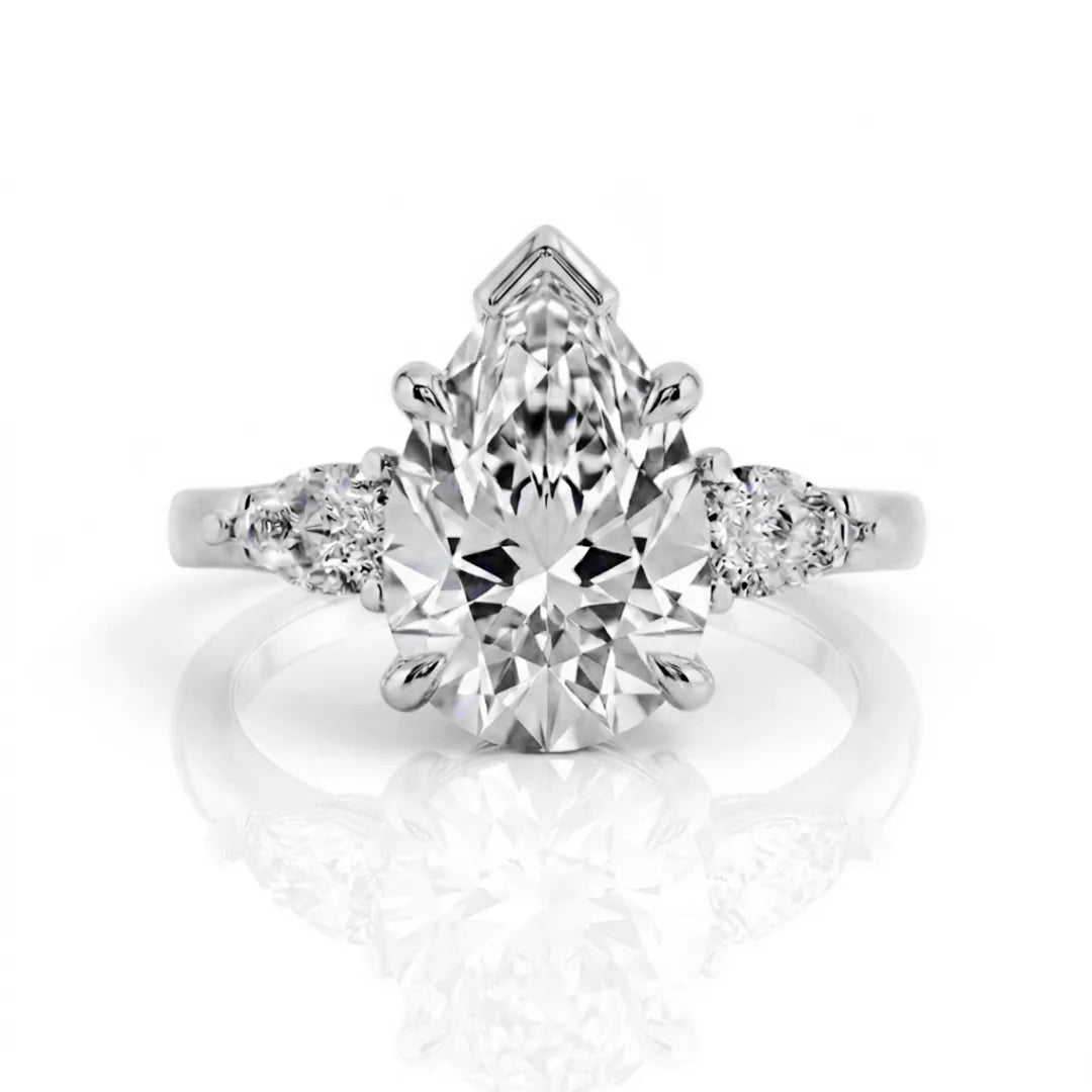 Pear Side Stone Hidden Halo Ring