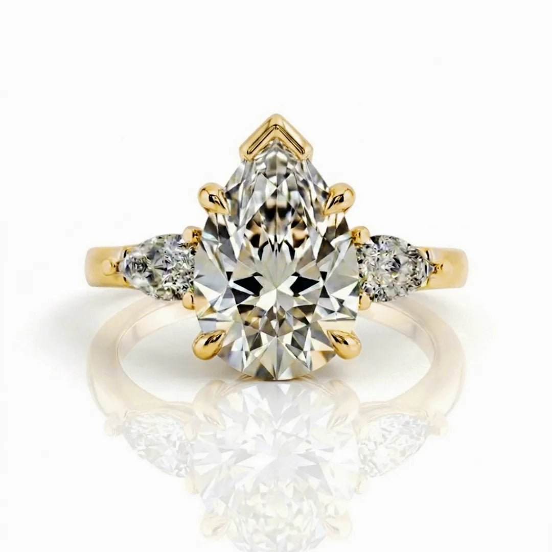 Pear Side Stone Hidden Halo Ring