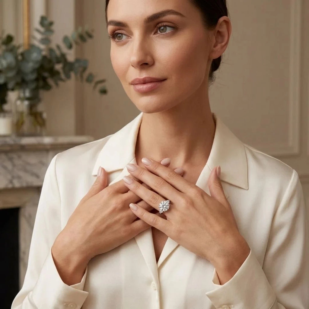 Pear Side Stone Hidden Halo Ring