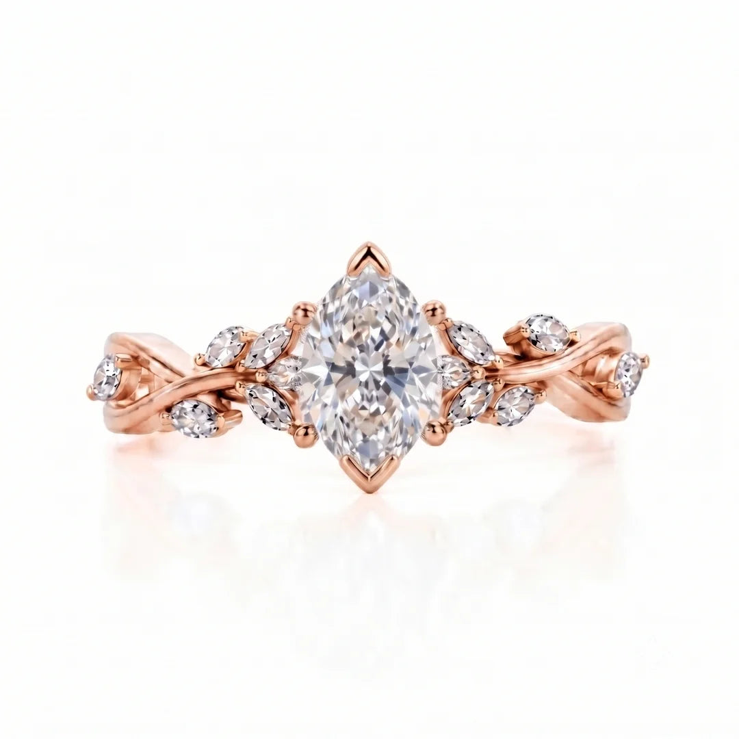 Elegant Leaf Diamond Engagement Ring