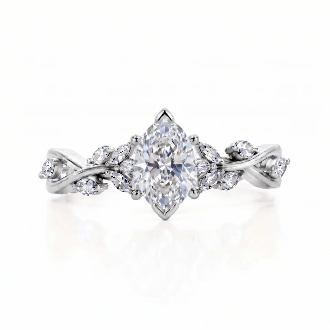 Elegant Leaf Diamond Engagement Ring
