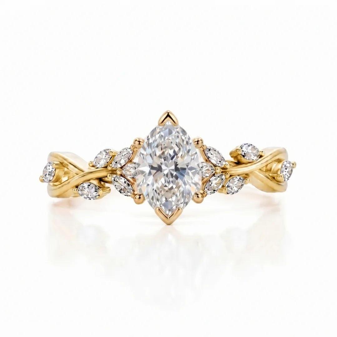 Elegant Leaf Diamond Engagement Ring