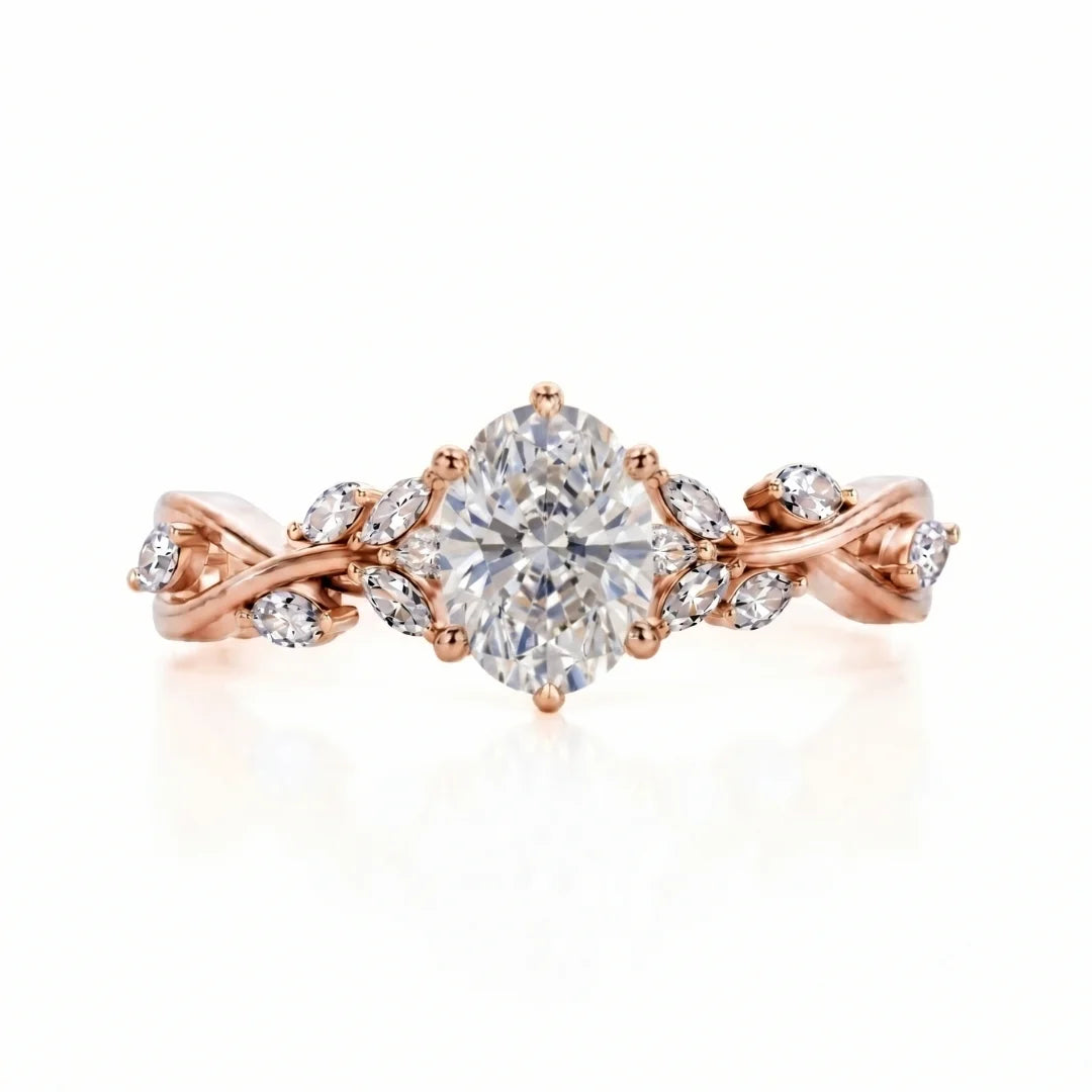 Elegant Leaf Diamond Engagement Ring