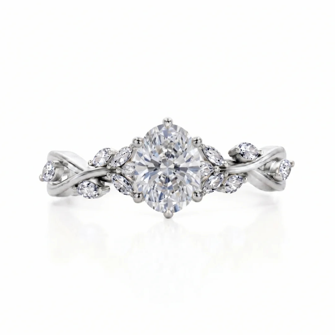 Elegant Leaf Diamond Engagement Ring