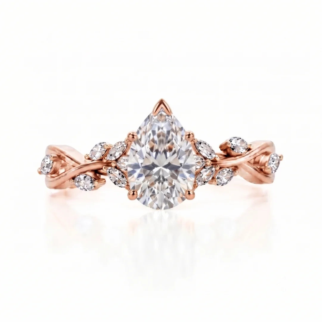 Elegant Leaf Diamond Engagement Ring