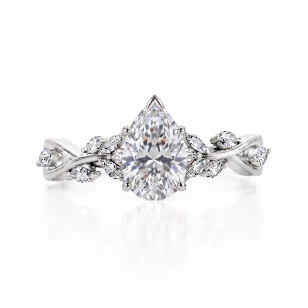 Elegant Leaf Diamond Engagement Ring