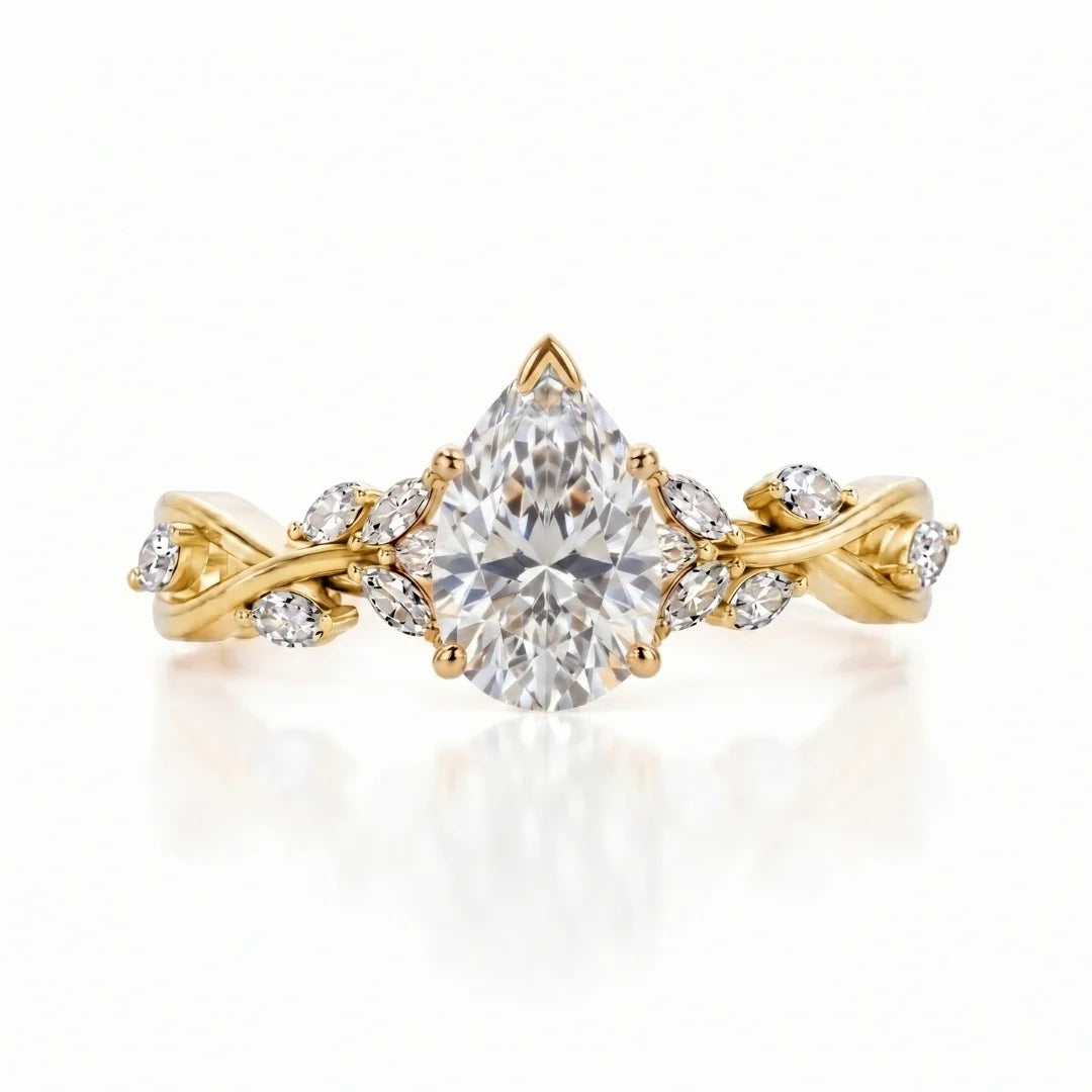 Elegant Leaf Diamond Engagement Ring