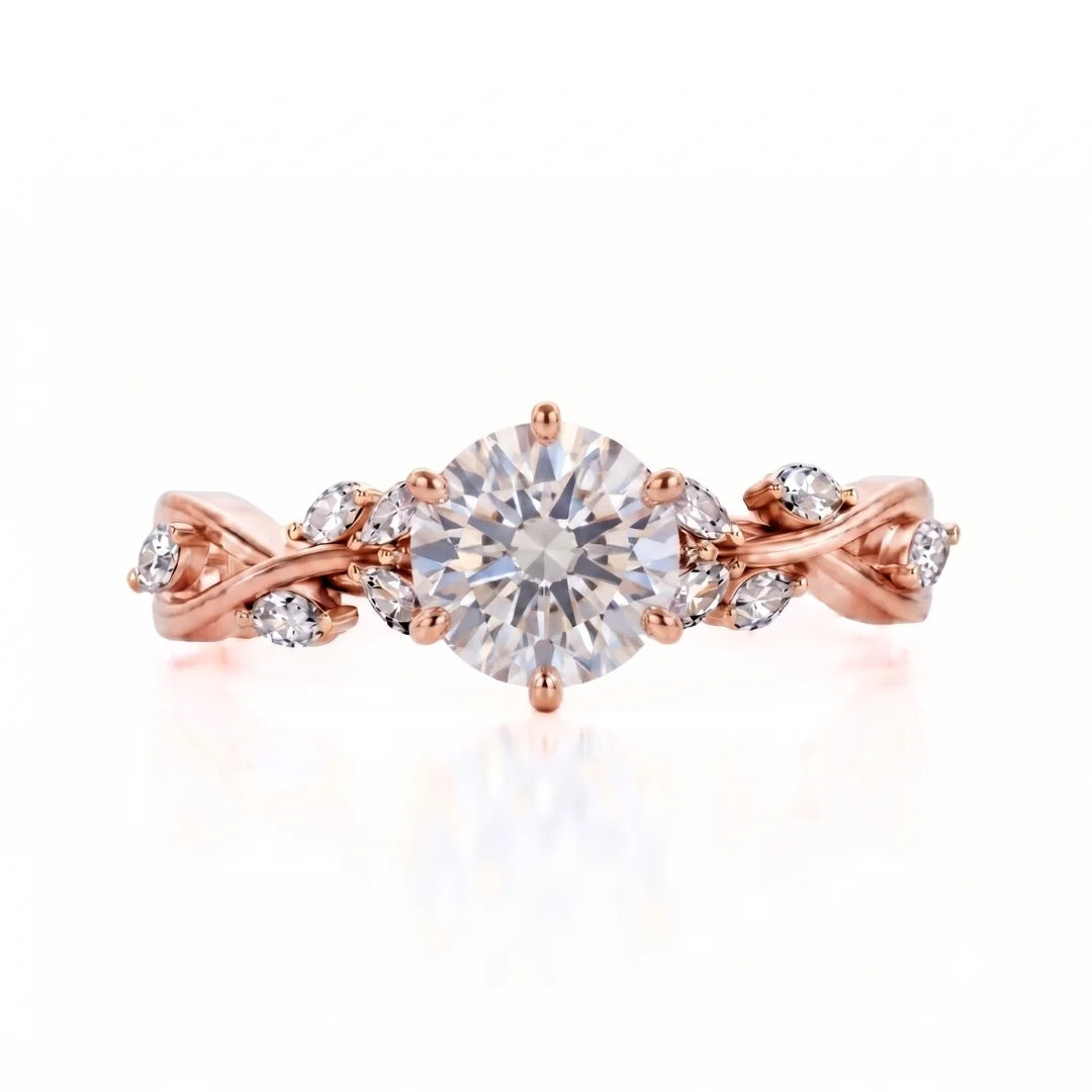 Elegant Leaf Diamond Engagement Ring