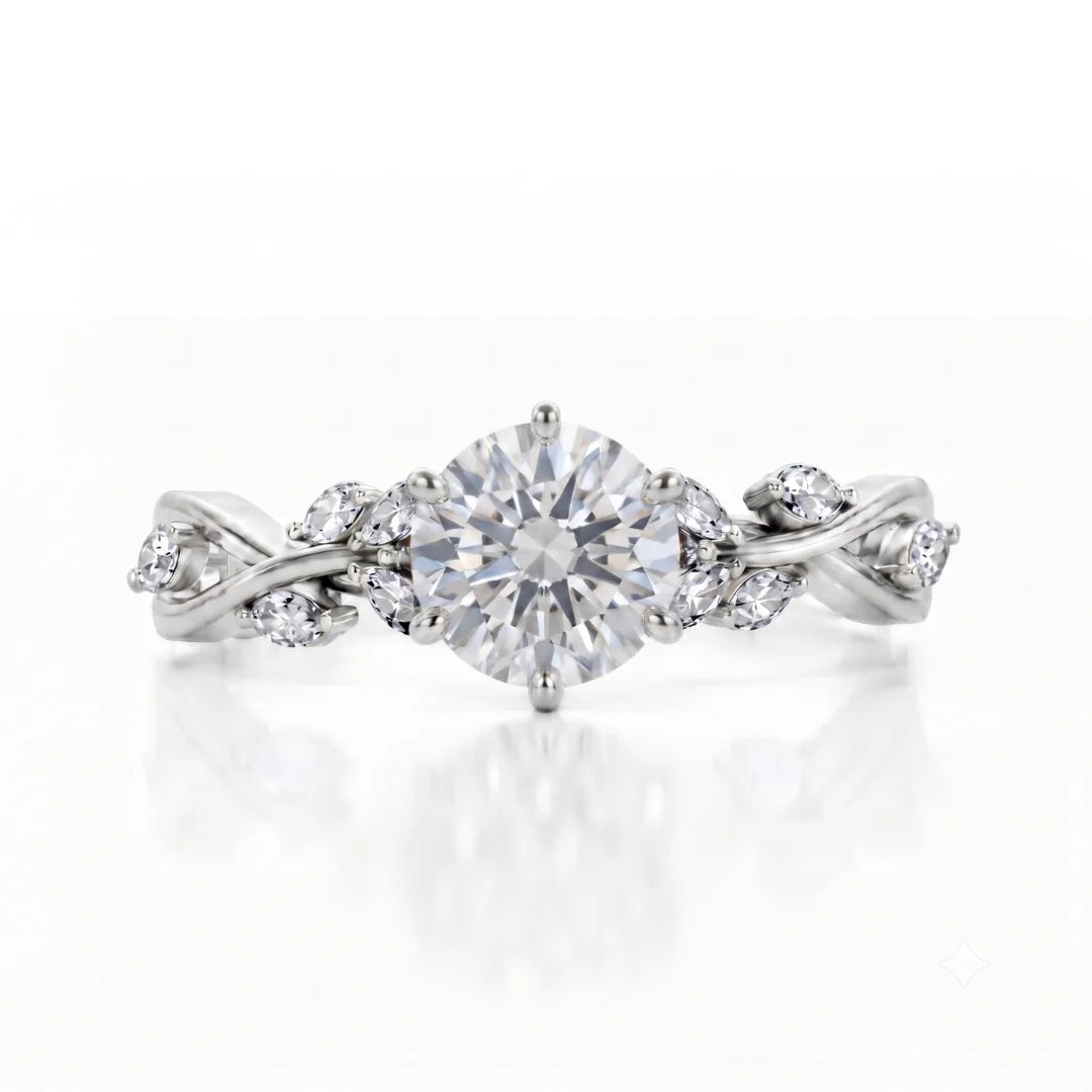 Elegant Leaf Diamond Engagement Ring