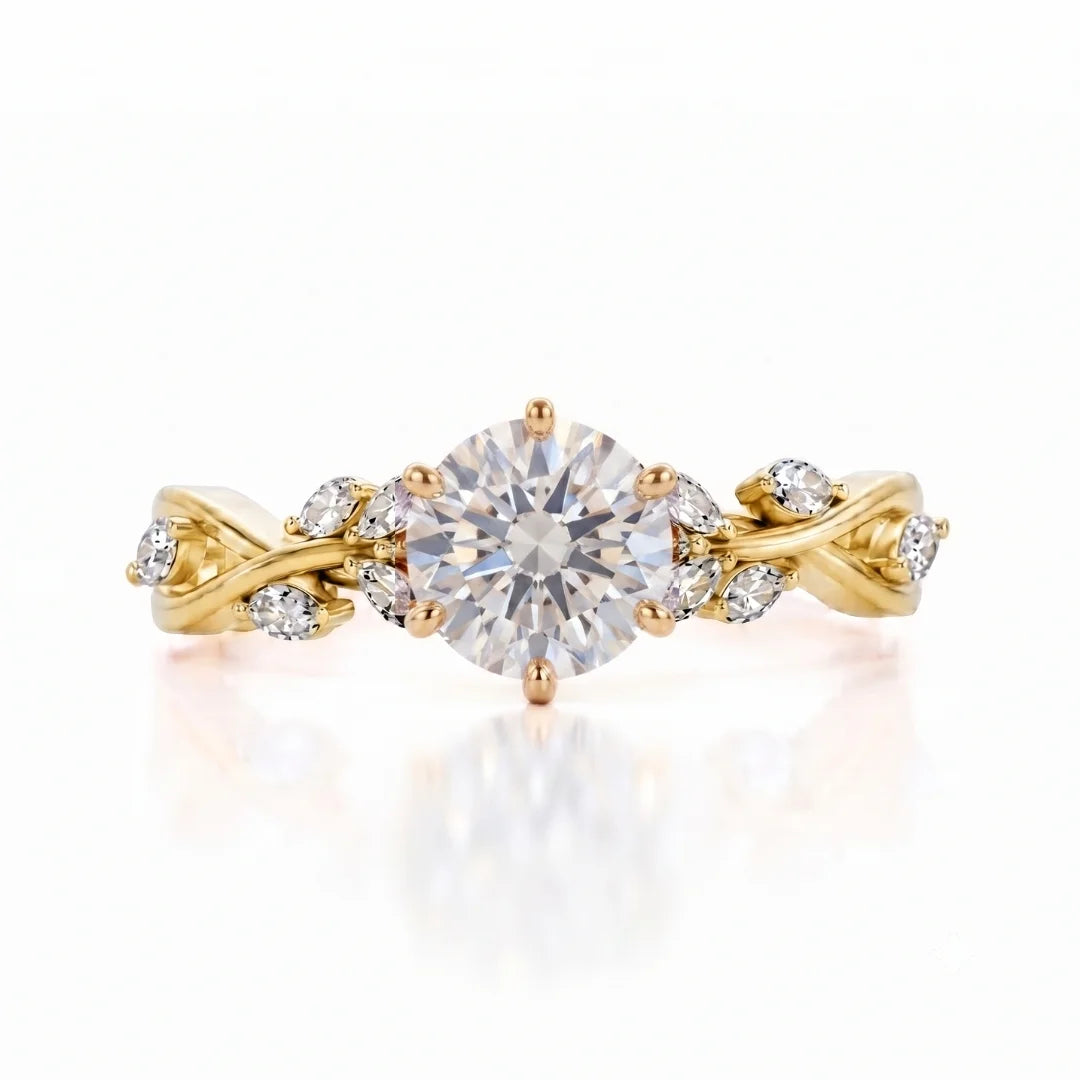 Elegant Leaf Diamond Engagement Ring