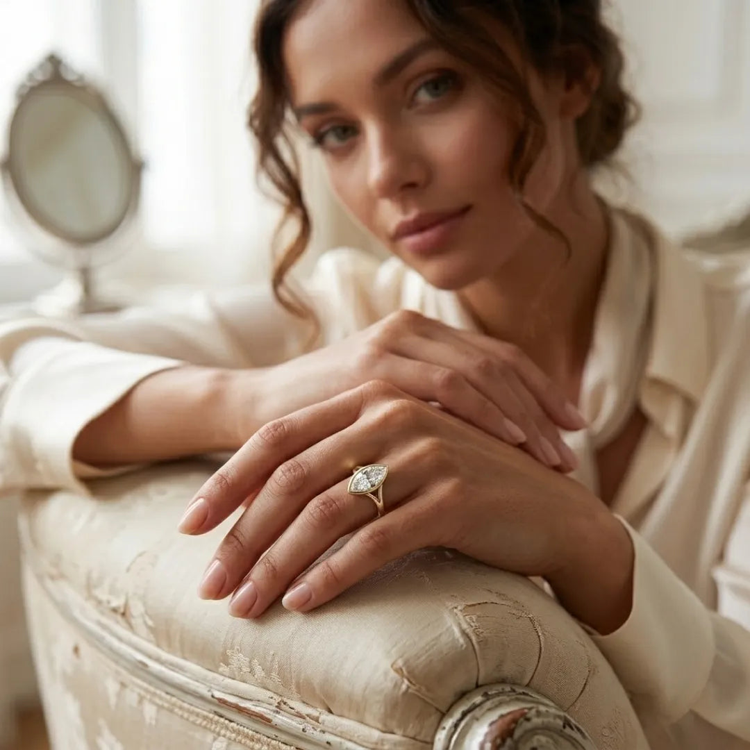 Geometric Baguette Halo Diamond Ring