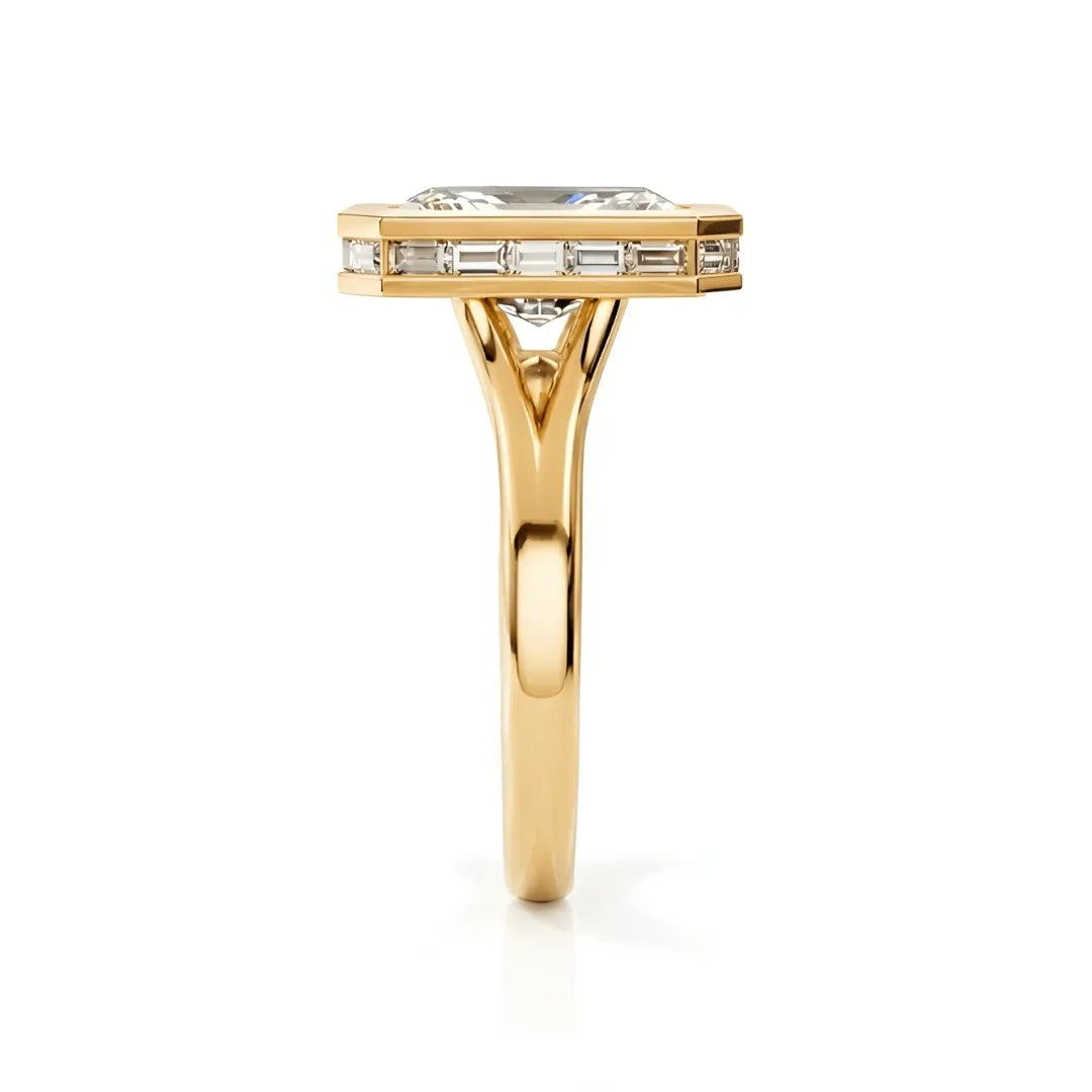Geometric Baguette Halo Diamond Ring