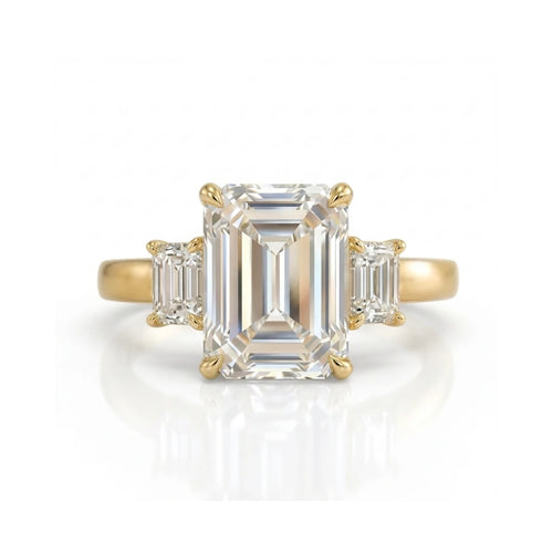 Basket Style Three Stone Emerald Cut side stones Ring