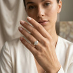 Basket Style Three Stone Emerald Cut side stones Ring