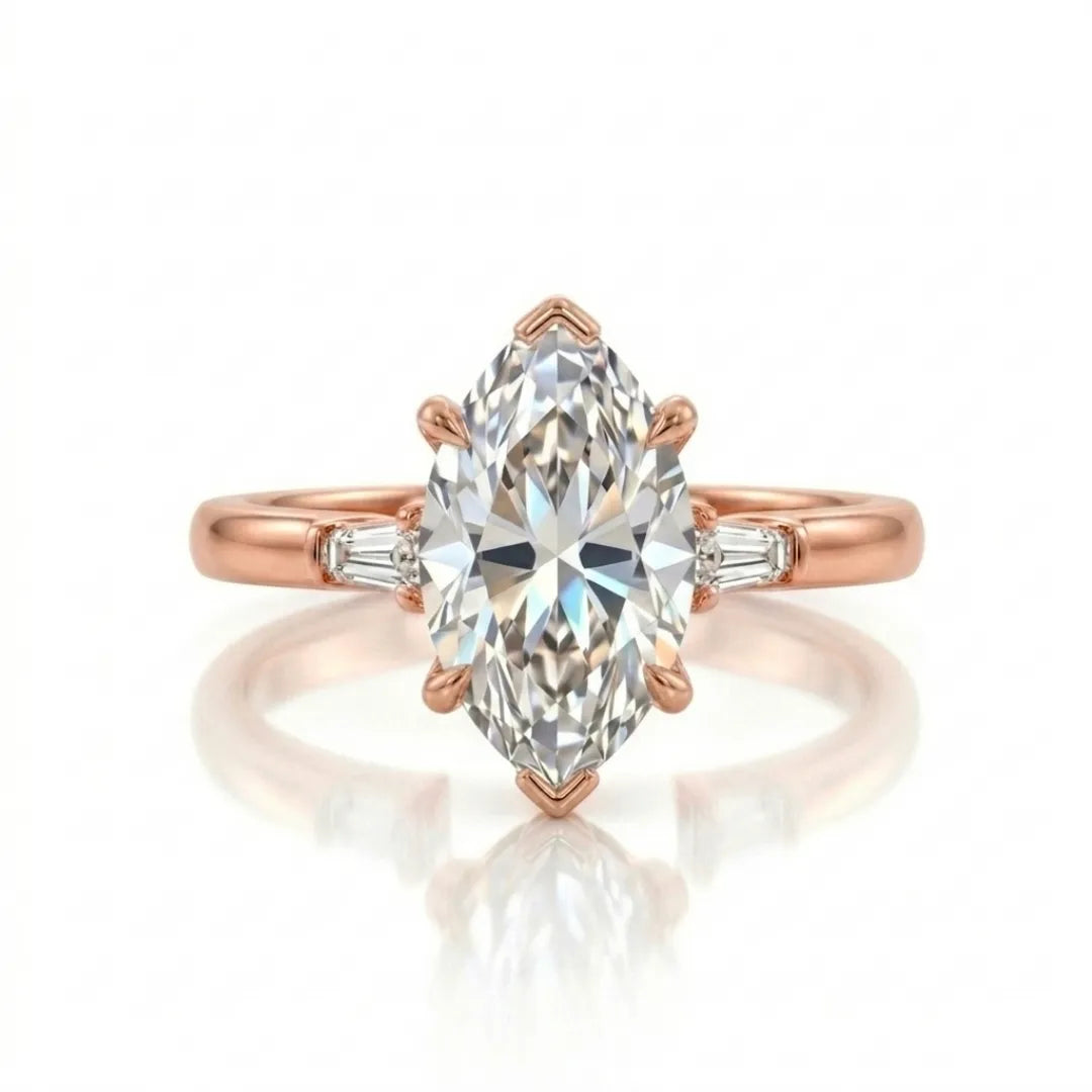 Three Stone Ring Emerald Diamand Shape
