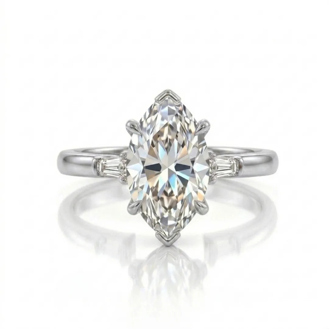 Three Stone Ring Emerald Diamand Shape