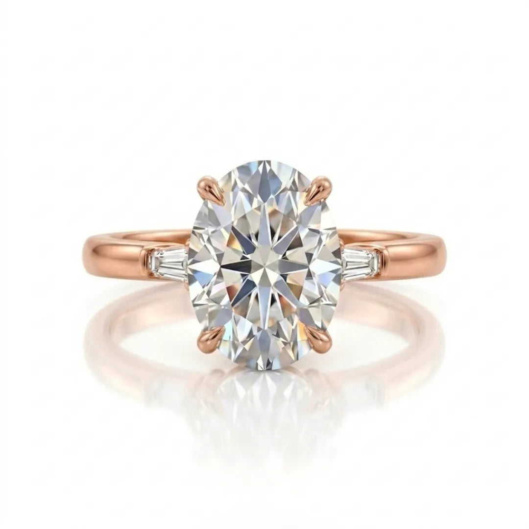 Three Stone Ring Emerald Diamand Shape
