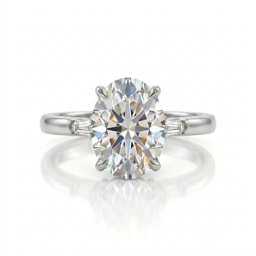 Three Stone Ring Emerald Diamand Shape
