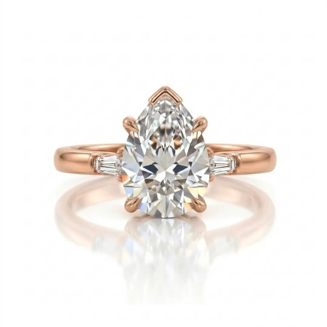 Three Stone Ring Emerald Diamand Shape