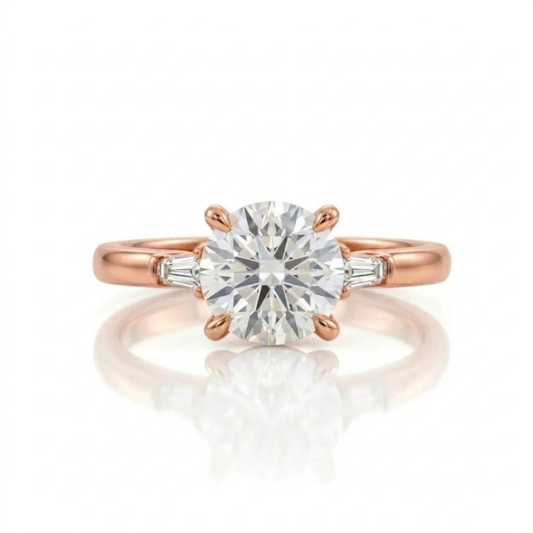Three Stone Ring Emerald Diamand Shape