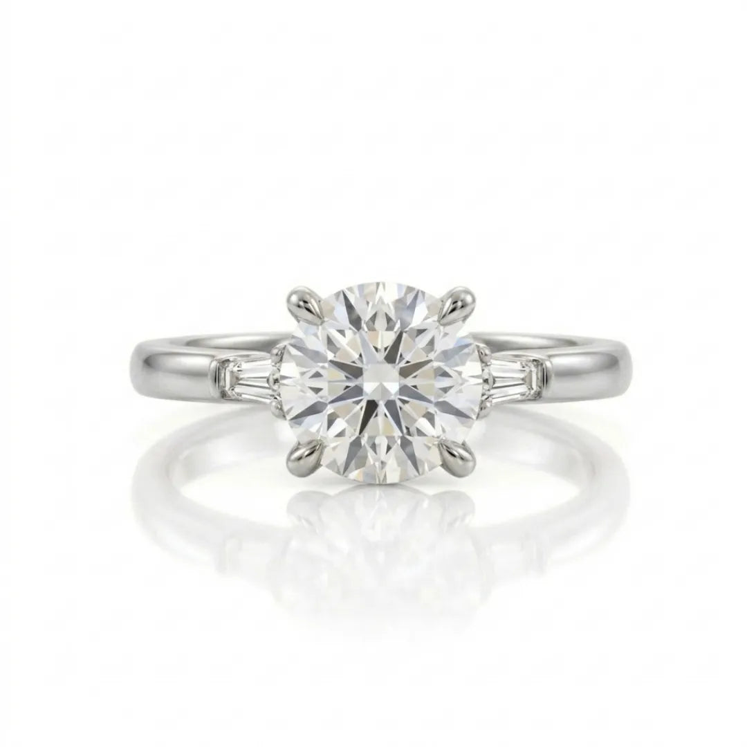 Three Stone Ring Emerald Diamand Shape