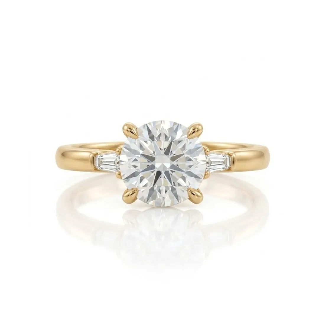 Three Stone Ring Emerald Diamand Shape