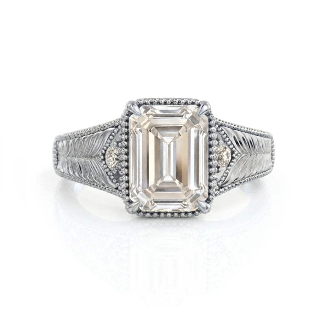 Vintage Feather Diamond Engagement Ring
