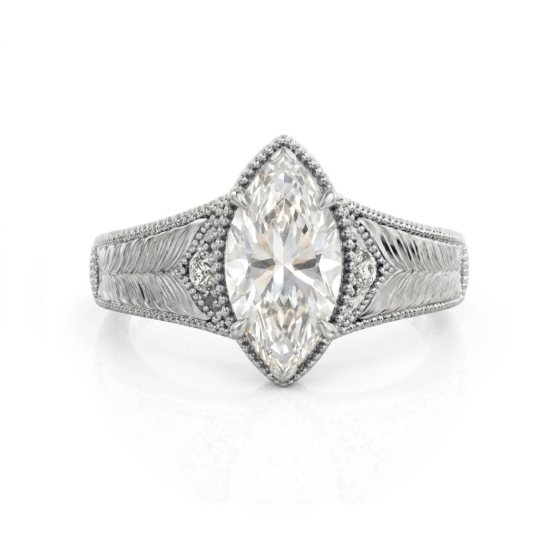Vintage Feather Diamond Engagement Ring
