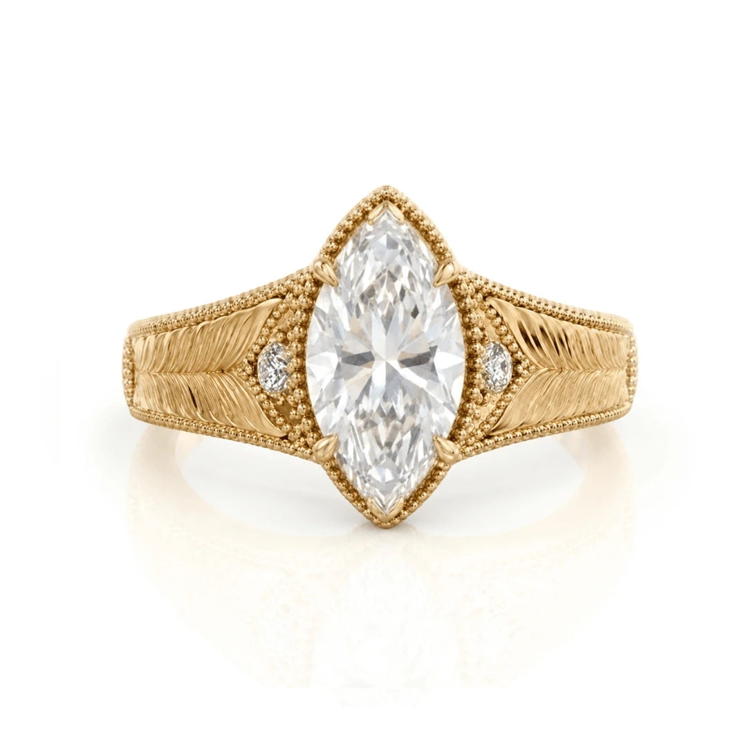 Vintage Feather Diamond Engagement Ring