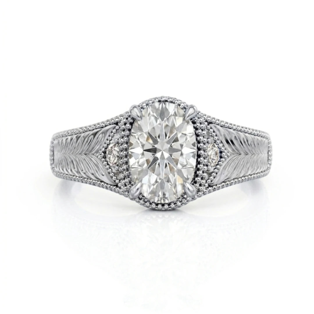 Vintage Feather Diamond Engagement Ring