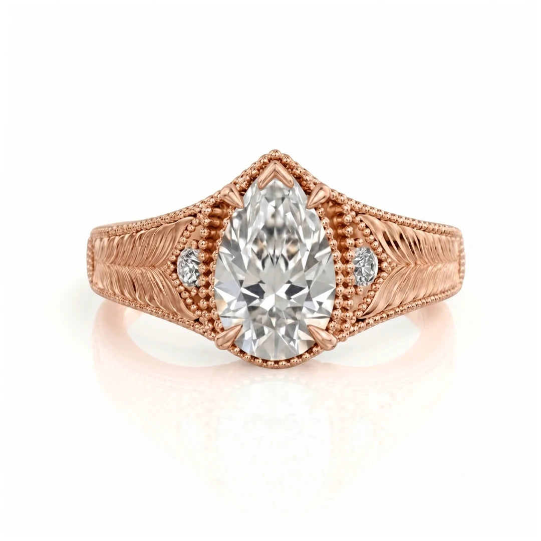 Vintage Feather Diamond Engagement Ring