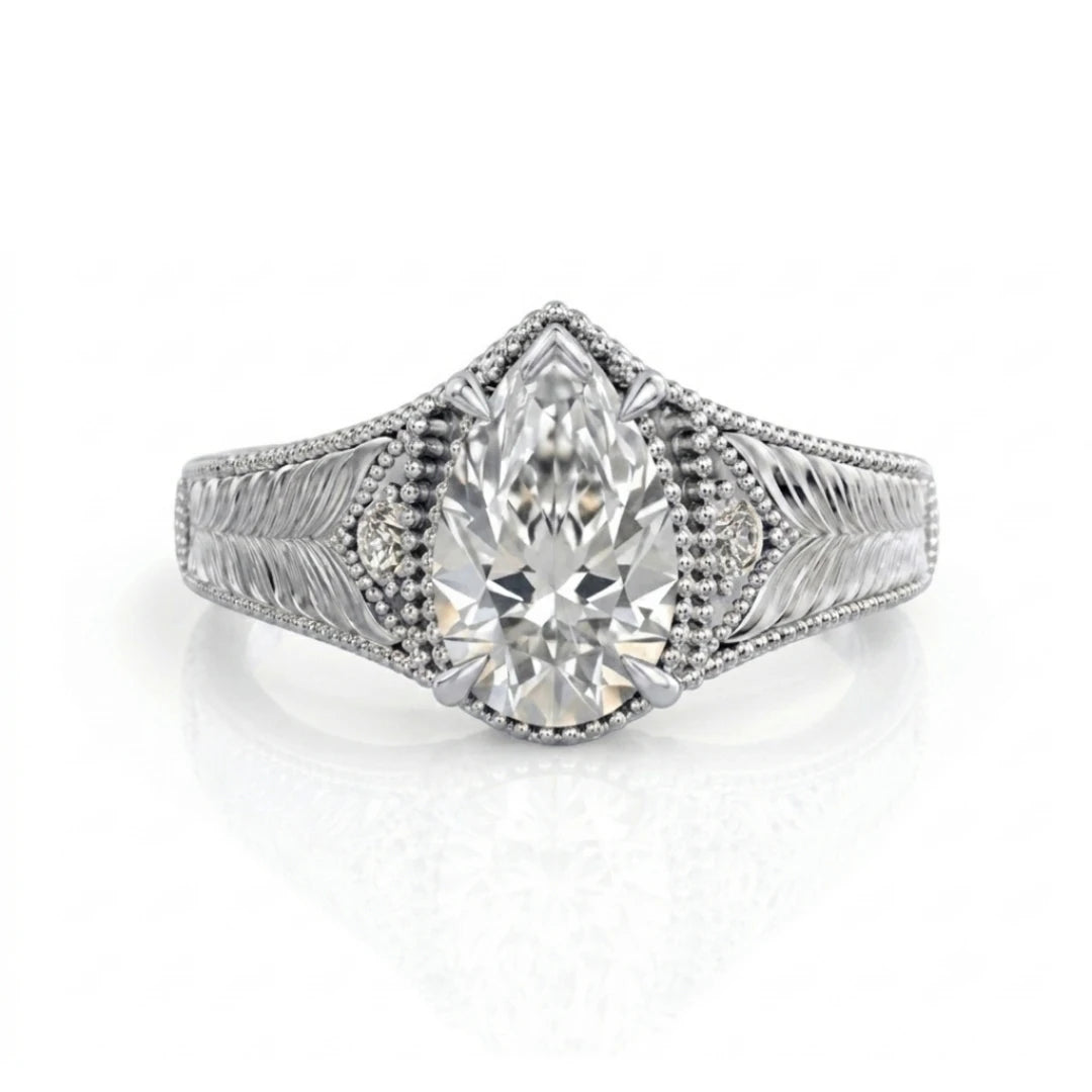 Vintage Feather Diamond Engagement Ring