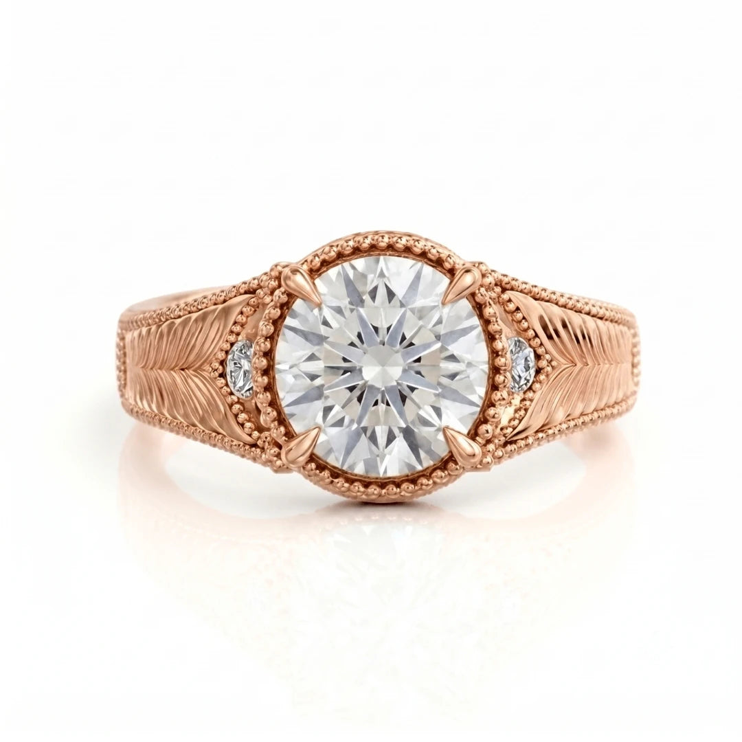 Vintage Feather Diamond Engagement Ring