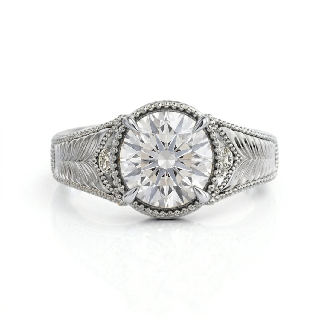 Vintage Feather Diamond Engagement Ring