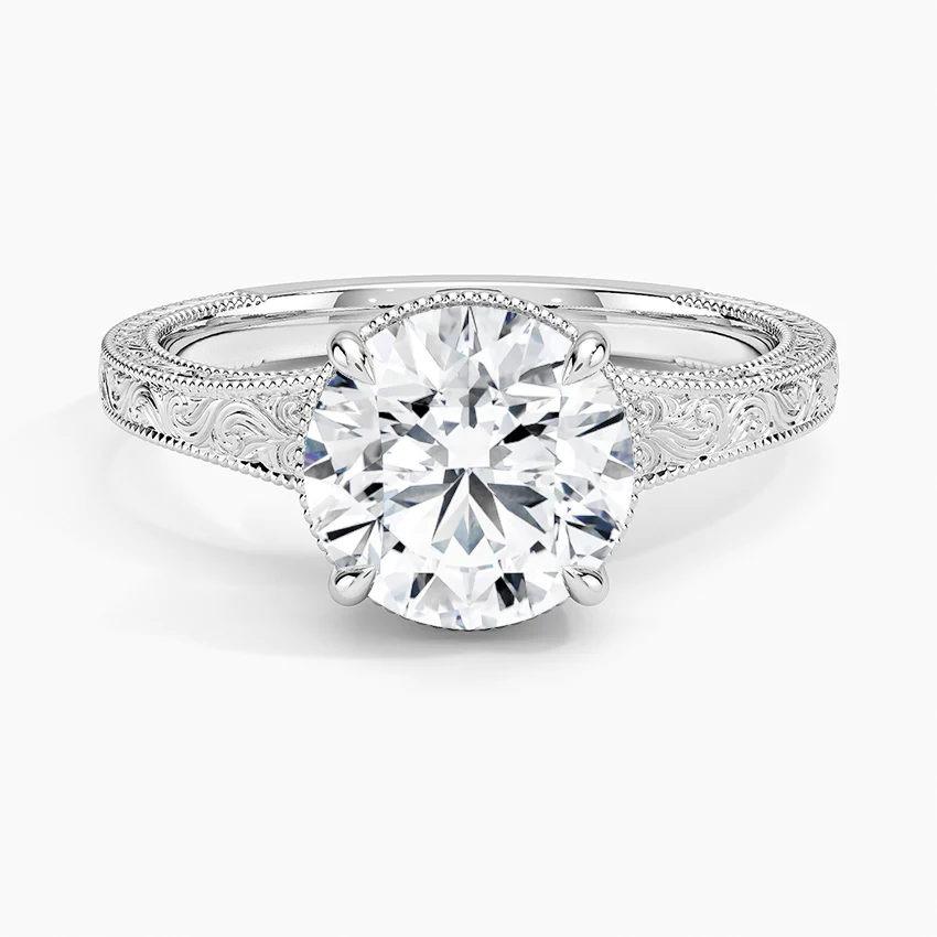 Tapered Elsie Engraved Solitaire Ring
