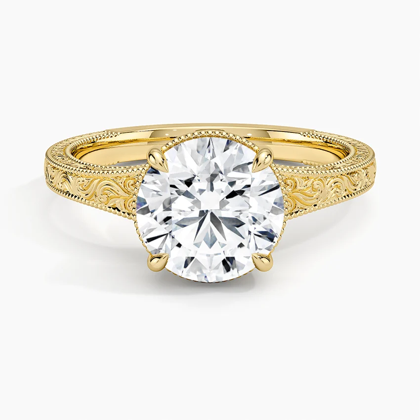Tapered Elsie Engraved Solitaire Ring