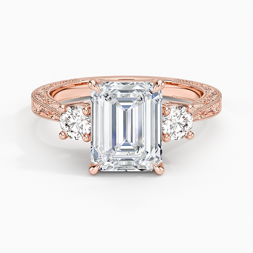Elsie Three Stone Engraved Diamond Ring