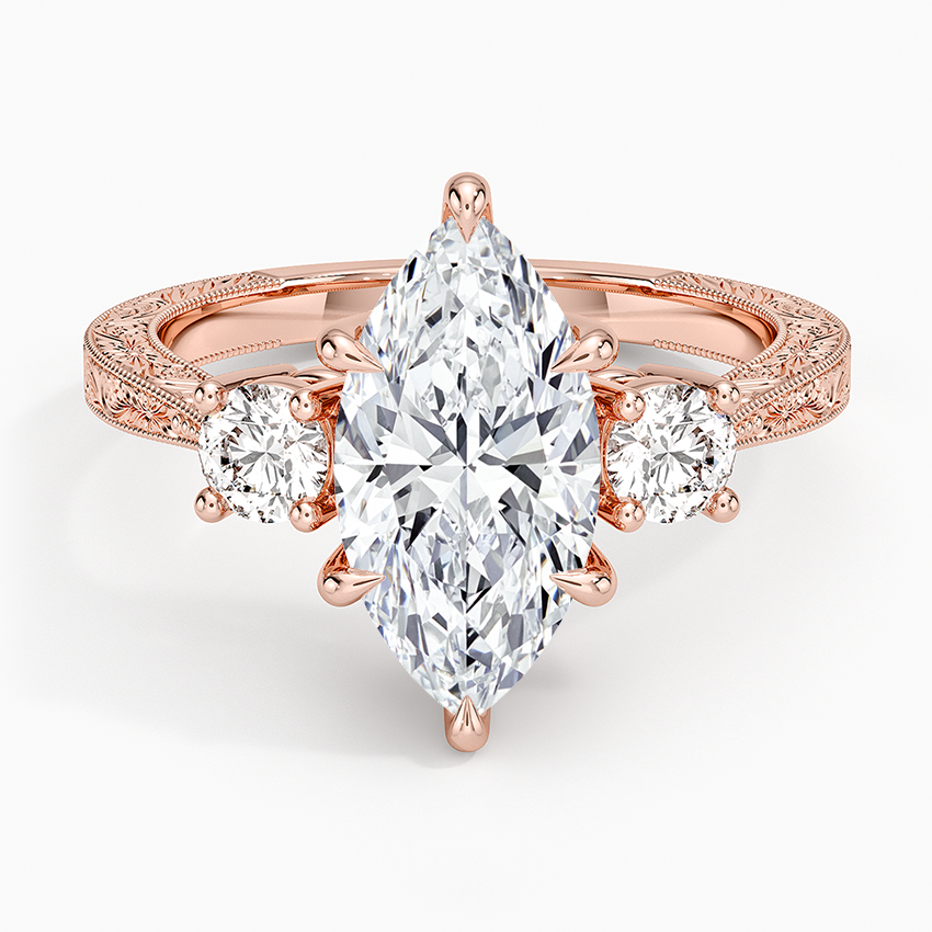 Elsie Three Stone Engraved Diamond Ring