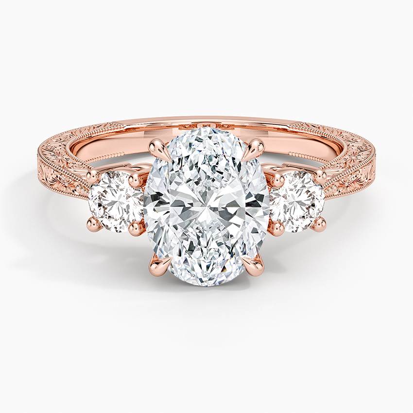 Elsie Three Stone Engraved Diamond Ring