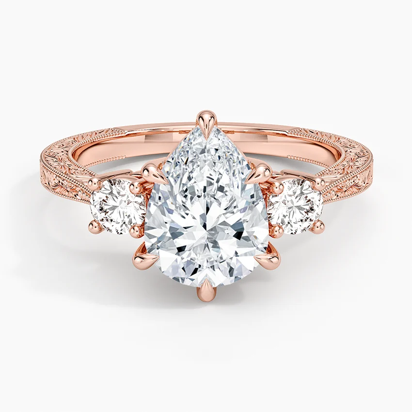 Elsie Three Stone Engraved Diamond Ring