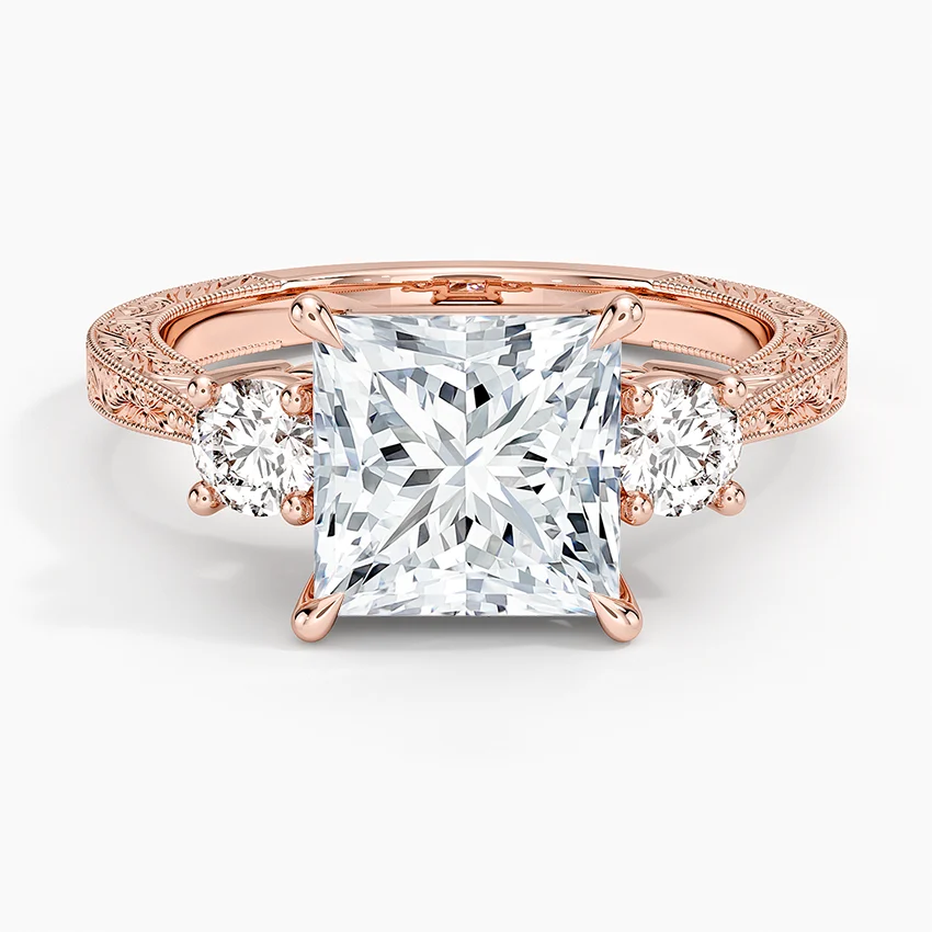 Elsie Three Stone Engraved Diamond Ring