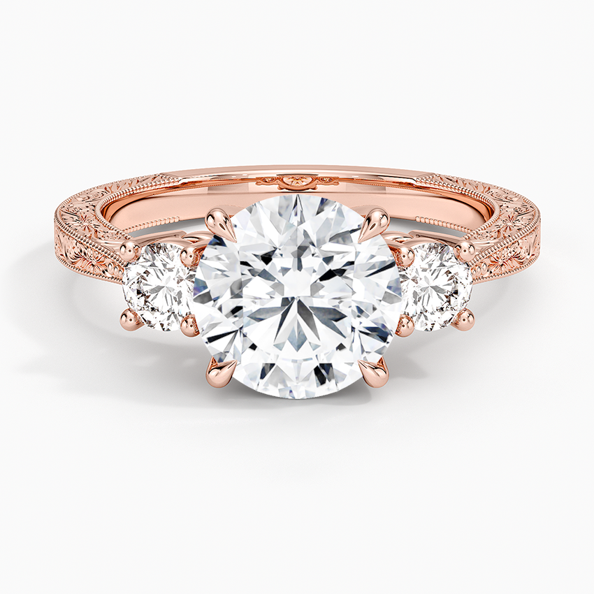 Elsie Three Stone Engraved Diamond Ring