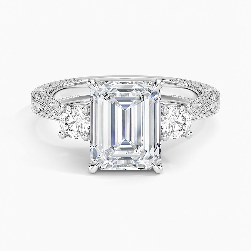 Elsie Three Stone Engraved Diamond Ring