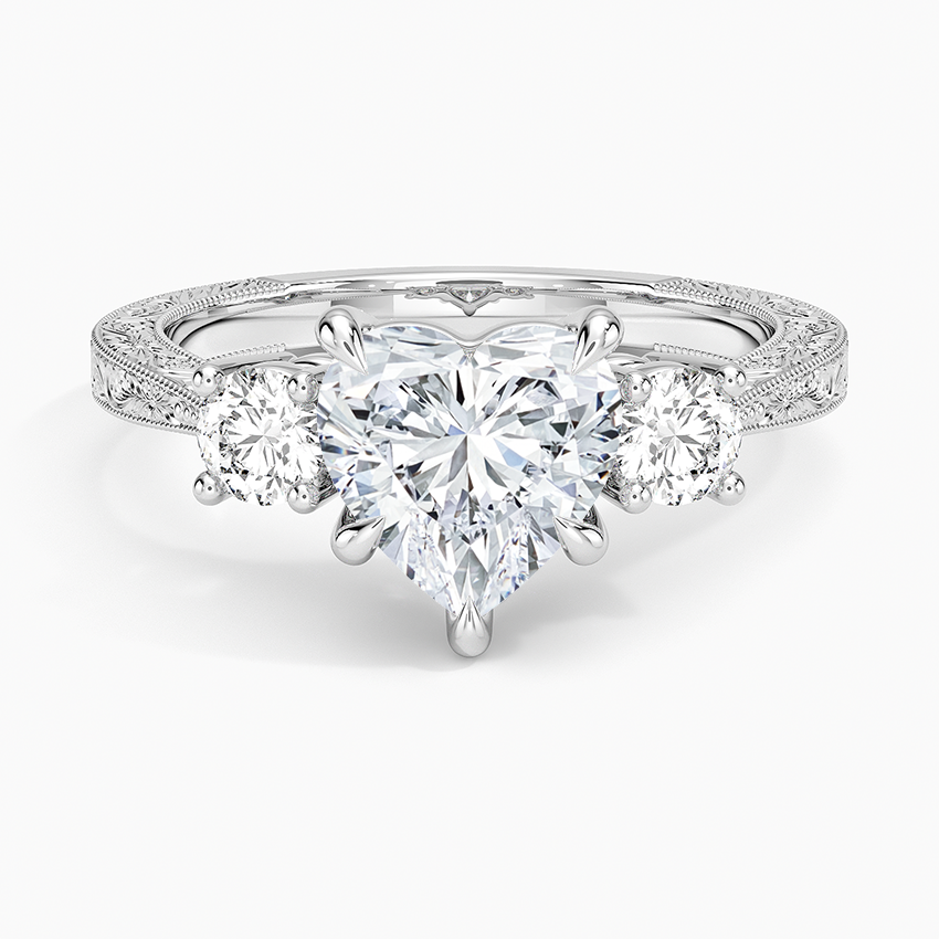 Elsie Three Stone Engraved Diamond Ring