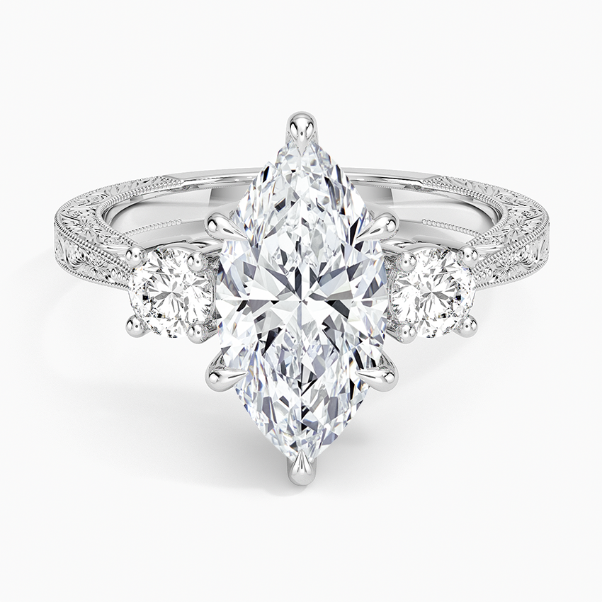 Elsie Three Stone Engraved Diamond Ring