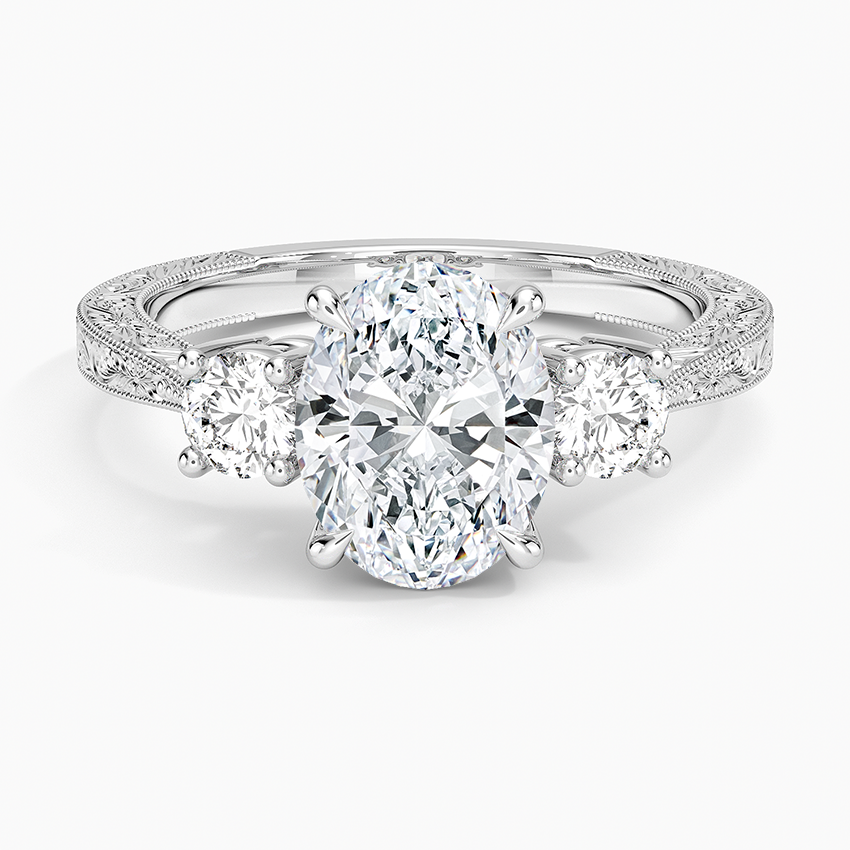 Elsie Three Stone Engraved Diamond Ring