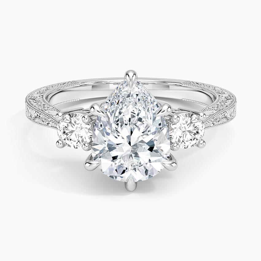 Elsie Three Stone Engraved Diamond Ring