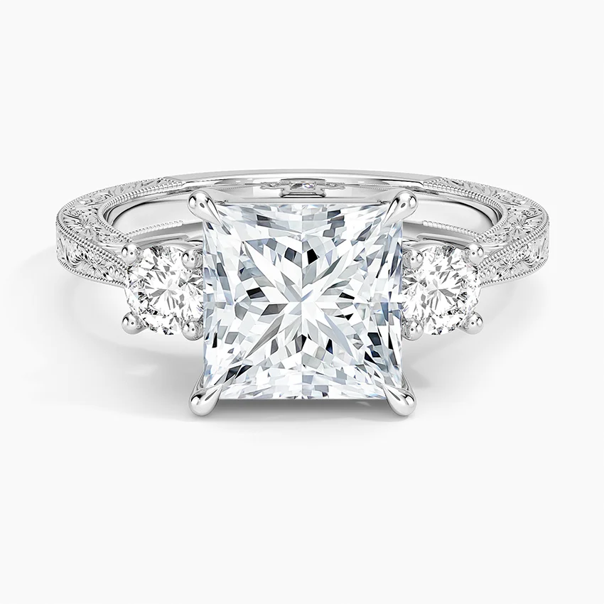 Elsie Three Stone Engraved Diamond Ring
