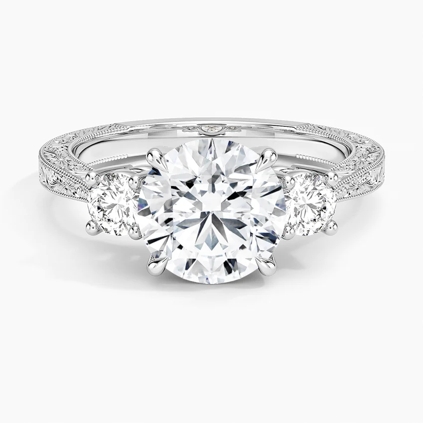 Elsie Three Stone Engraved Diamond Ring