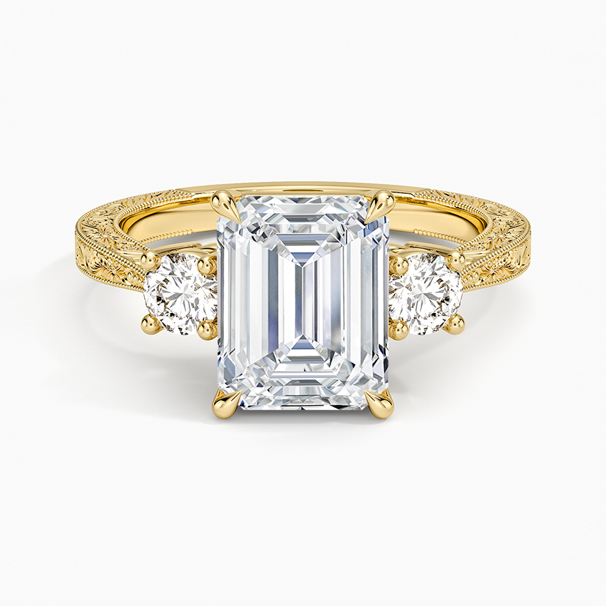 Elsie Three Stone Engraved Diamond Ring